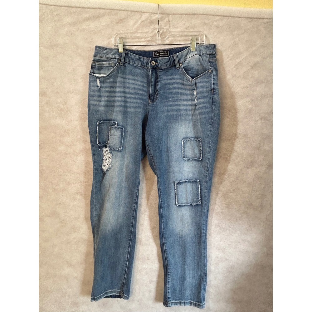 Cato Premium Contemporary Plus Size 18W Distressed Patchwork Straight Leg Jeans